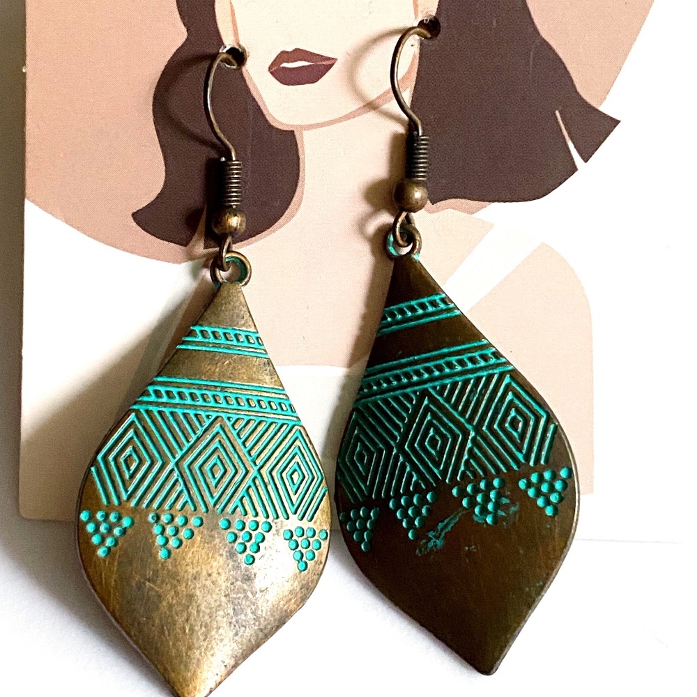 Vintage Copper Green Patina Bohemian Style Earrings